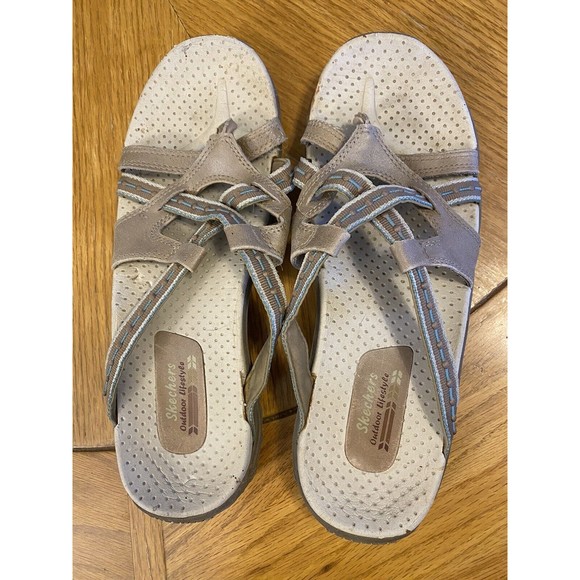 Sketchers Outdoor Lifestyle Sandals Flip Flops Womens 11 Slip on Tan and Teal - Picture 1 of 4